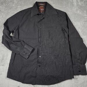 Roar Shirt Mens Large Black Embroidered Button Down Long Sleeve Poplin Cotton‎